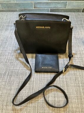 Michael Kors Black Saffiano Crossbody with Matching Wallet